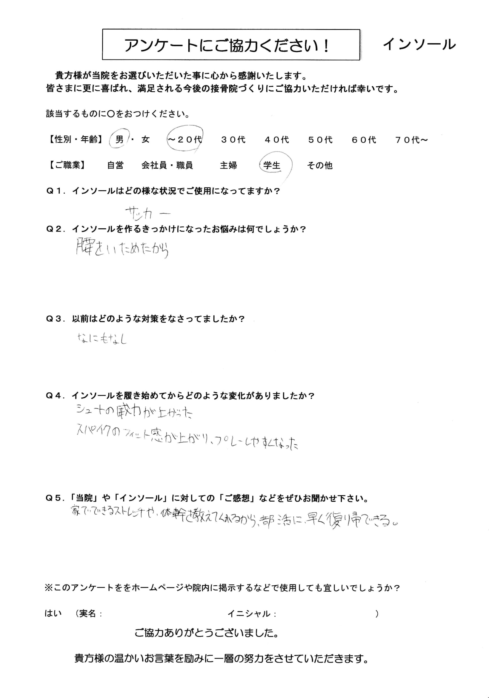 インソール アンケート 10代（男）（KT君）-1