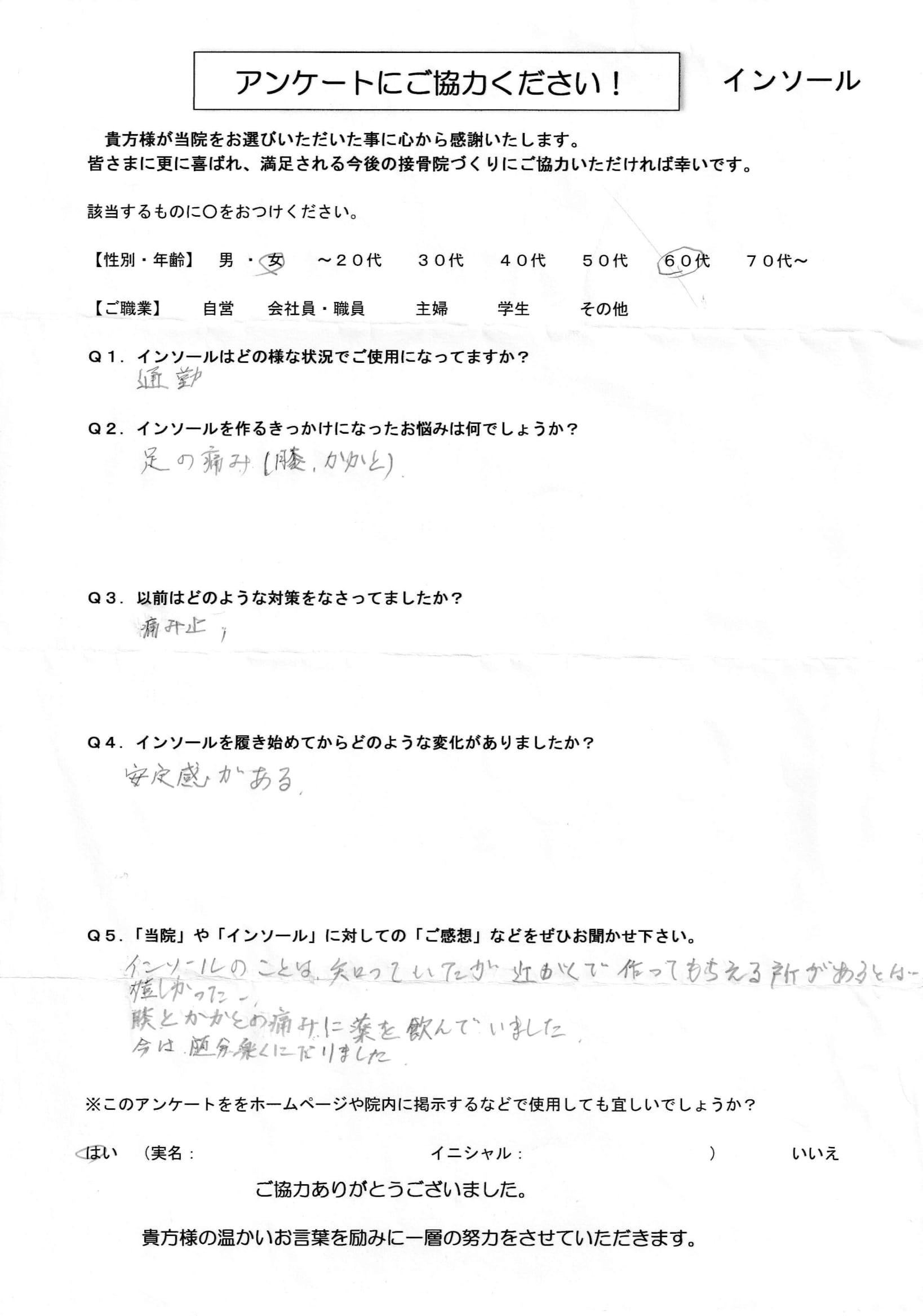 インソール アンケート 60代（女）-1